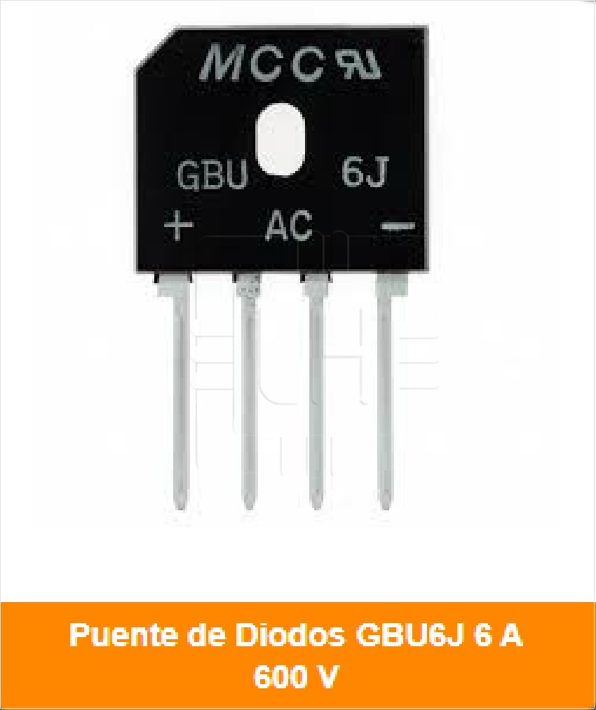 GBU6J             Diodo puente rectificador, monofásico, 600V, 6A