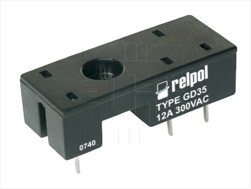 GD35              Base para relay de 5 pines, 12A, 300VCA, PCB