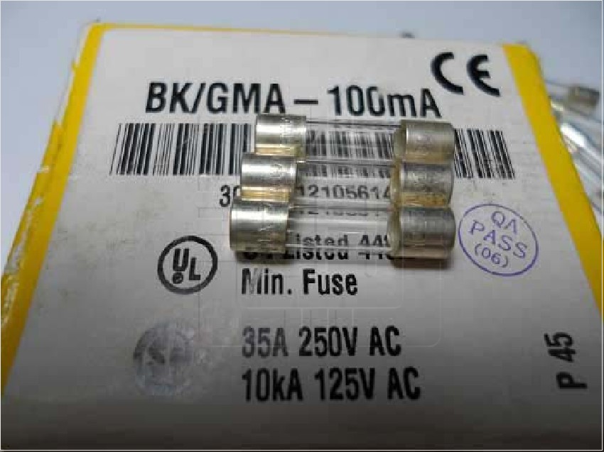 BK/GMA-100MA GMA-100MA  Fusibles Vidrio 250VAC .1A Fast Acting