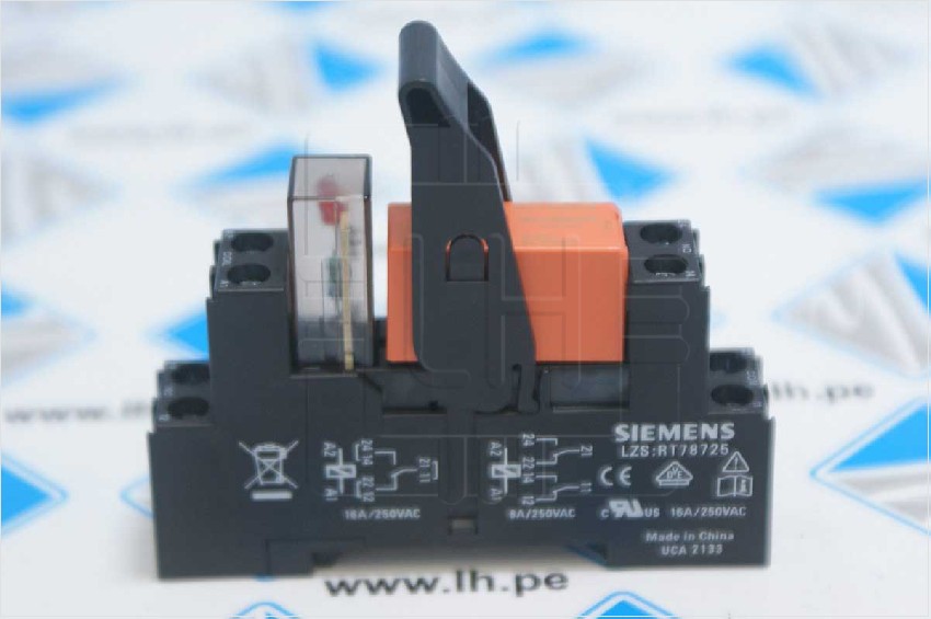 LZS:RT4A4L24             Relay de interfaz unida completa, 24VDC, con Led, rojo, max 2.5A, montaje riel DIN, Marca Siemens