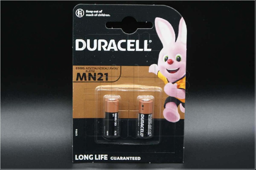 MN21 23A 8LR932 A23 V23GA             Pila alcalina 12V, 23A, A23, Pack de 2 pilas, 8LR932, 10x29mm, marca Duracell.