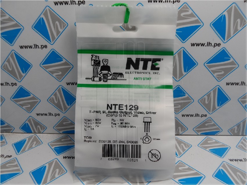 NTE129       Transistor; Bipolar; Silicio; PNP; Amplificador; Conductor; Interruptor; VCEO 80V; IC 1A; Paladio 1.25W