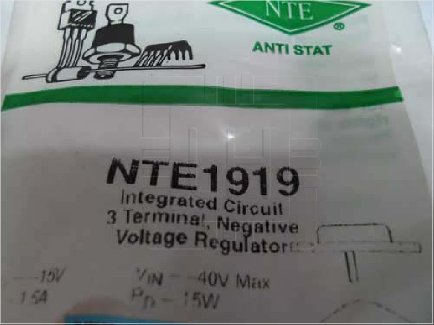 NTE1919   VOLTAGE REGULATOR NEGATIVE -15V IO=1.5