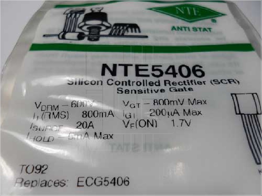 NTE5406  SCR THYRISTOR, 800mA, 600V, TO-92