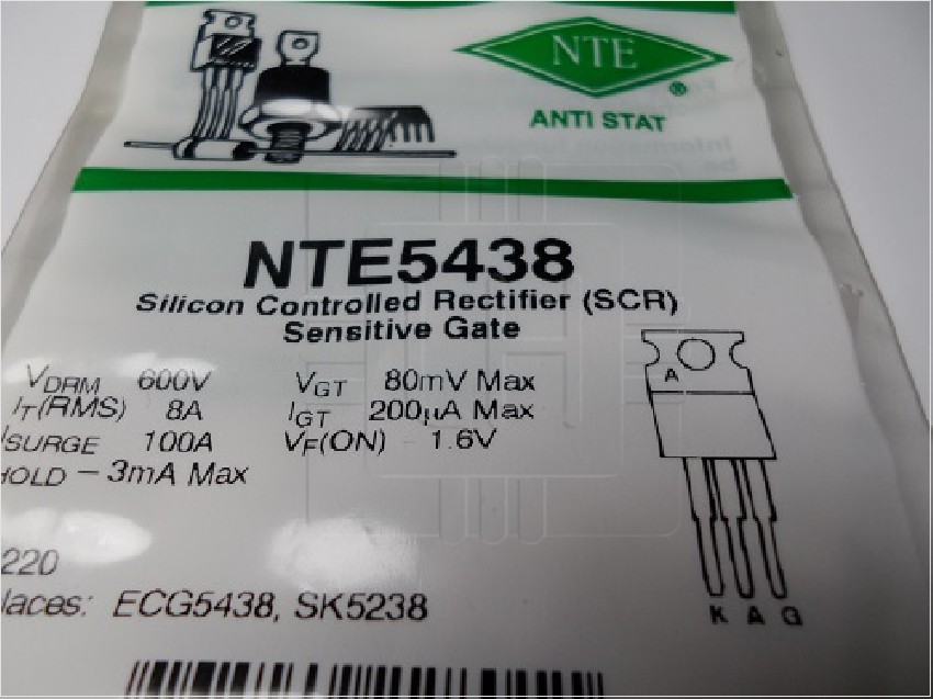 NTE5438  SCR THYRISTOR 5.1A, 600V, TO-220