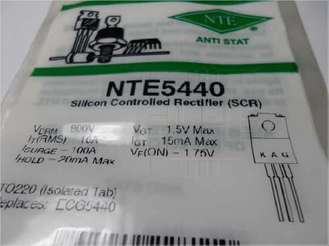 NTE5440  Silicon Controlled Rectifier (SCR). 800V, 12A, TO220 Is