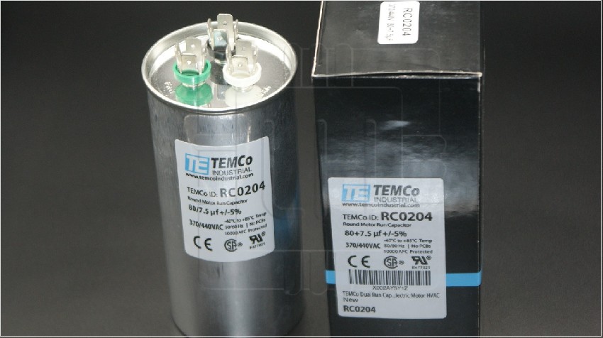 RC0204 80+7.5uF               Capacitor Metalizado trifásico  80+7.5uF 370/440VAC; Marca: TEMCO