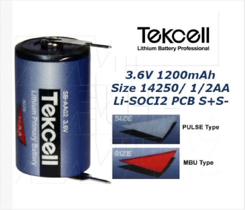 SB-AA02 2 PIN       Battery Lithium Tekcell 1/2AA size 3.6V 1200mAh