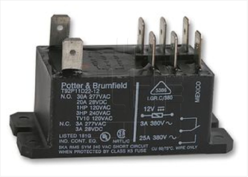 T92P11D22-24             Relay DPDT 24VDC, Espiral, Montaje de chasis, 2 Forma C