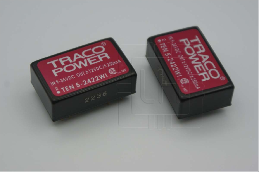 TEN 5-2422WI                   Converter, ±12V dc/ ±250mA Output, 9 → 36 V dc Input, 6W, Through Hole, +85°C Max Temp