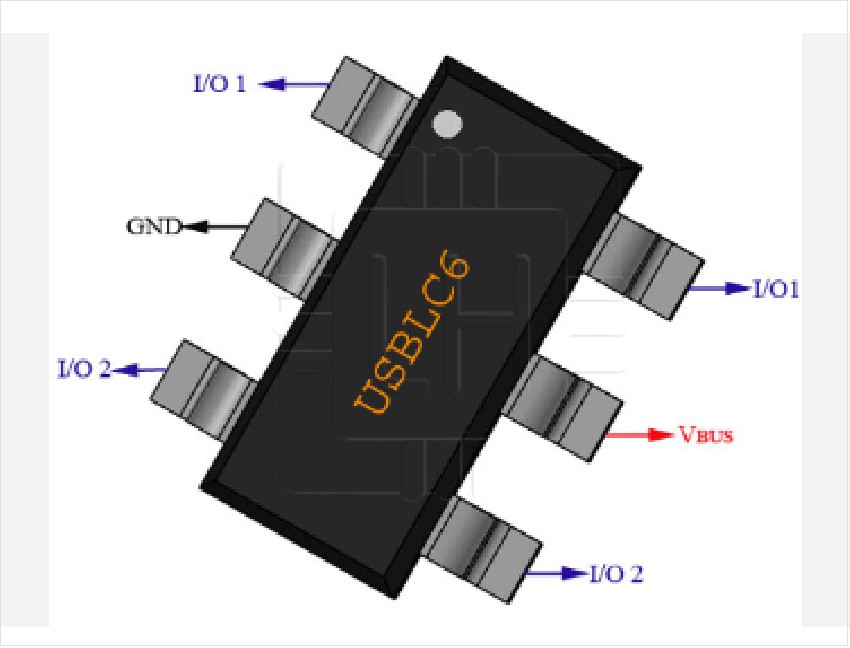 USBLC6-2P6             Diodo matriz TVS, 6V, bidireccional, SOT666