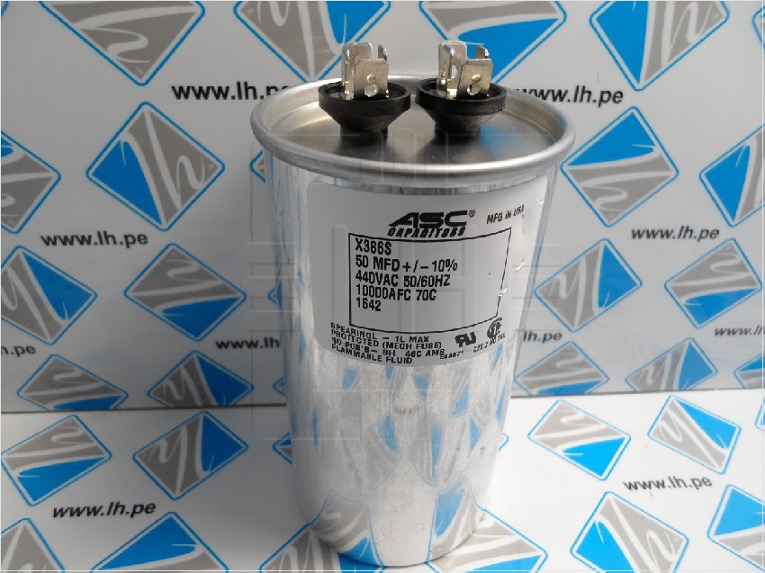 X386S-50-10-440       Capacitor metalizado 50 uF, Tol 10%, 440VAC